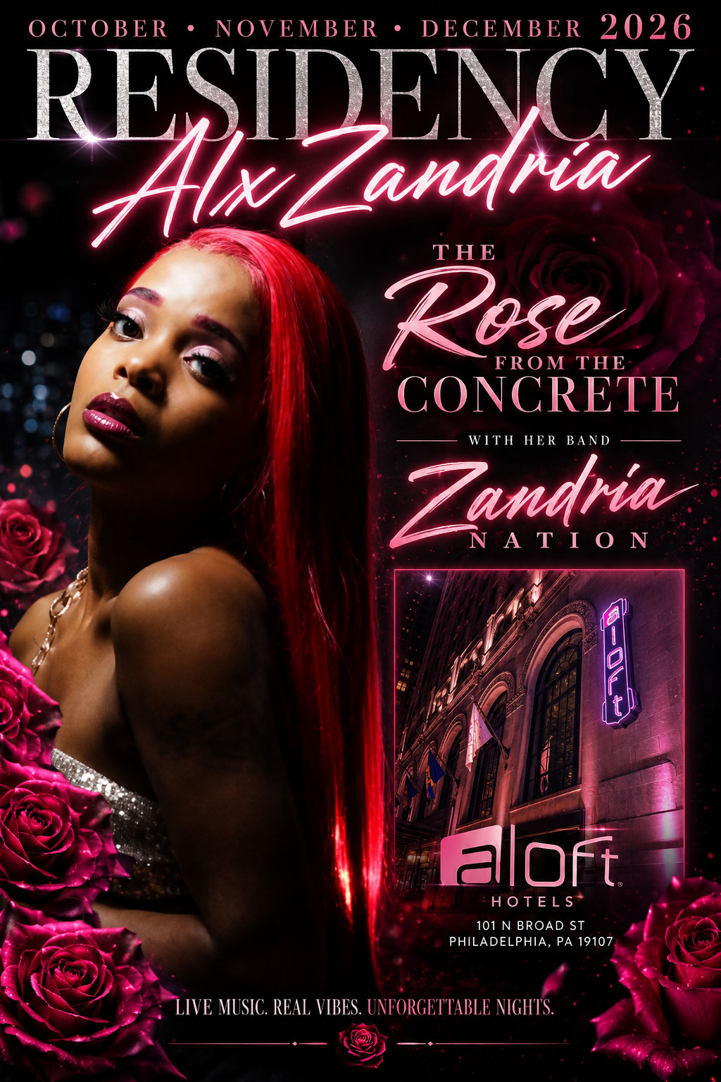 AlxZandria Aloft Hotels residency poster, October through December